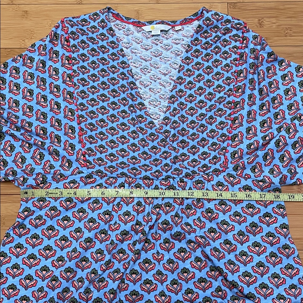 Boden Anita Jersey Midi Dress Size 10 Dusty Blue Oriental Meadow V Neck - Picture 14 of 16